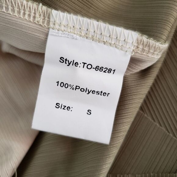 Pink Martini NWT Sleeveless Beige Green Asymmetrical Ribbed V-neck Top - Picture 9 of 15